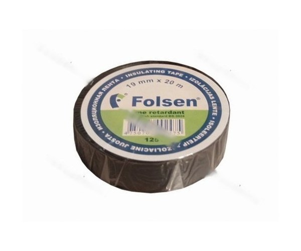 Изолента Folsen 19ммX20м 120мкм черная пламягасящая