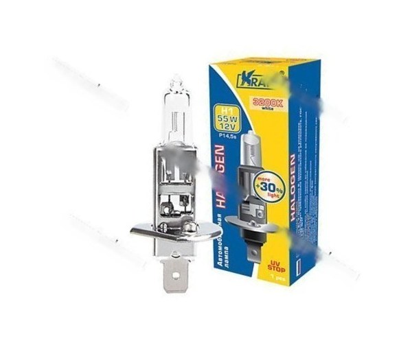 Лампа галоген 12V H1 55W P14.5s KRAFT +30% яркости 700065