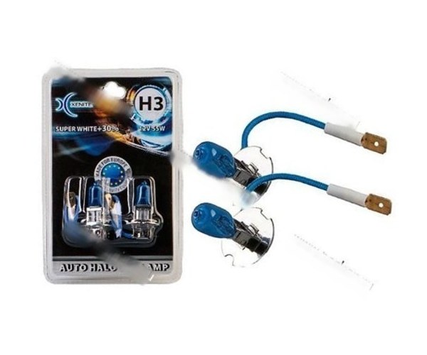 Лампа галоген 12V H3 55W Pk22s Xenite Super White +30% яркости 2шт