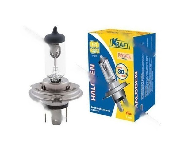 Лампа галоген 12V H4 60/55W P43t KRAFT +30% яркости 700077