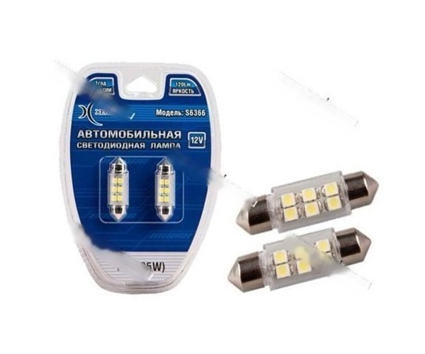 Лампа светодиод 12V SV8.5 Т11х36 Xenite S6366 6SMD 66LM белая 2шт
