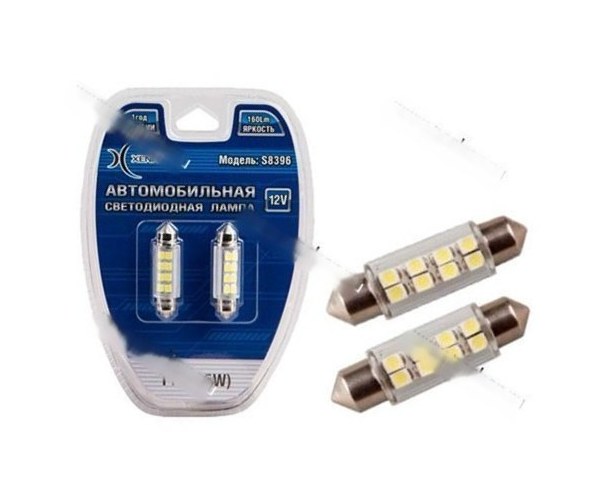 Лампа светодиод 12V SV8.5 Т11х39 Xenite S8396 8SMD 88LM белая 2шт