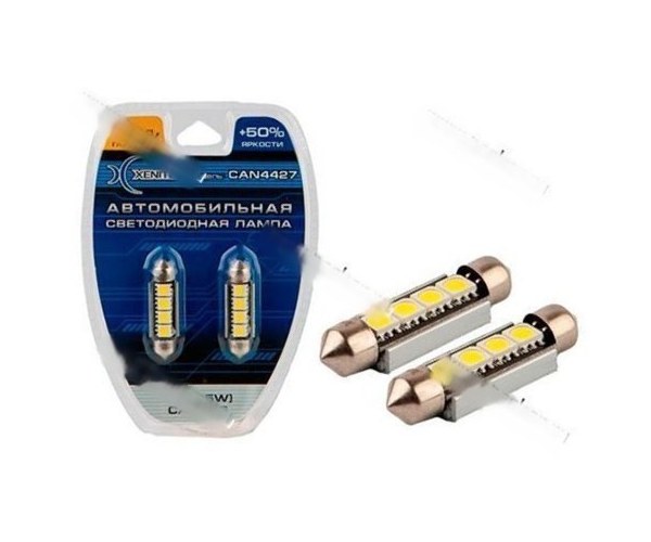 Лампа светодиод 12V SV8.5 Т11х42 Xenite Can4427 4SMD 80LM белая 2шт