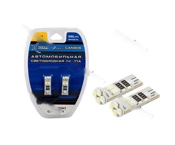 Лампа светодиод 12V5W W2.1х9.5d Xenite Can806 56LM белая 2шт