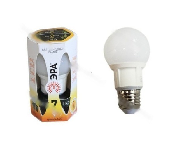 Лампа светодиодная ЭРА LED smd A60-7w-827-E27 теплый белый свет