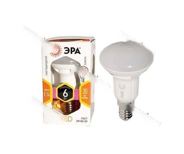 Лампа светодиодная ЭРА LED smd R50-6w-827-E14 мягкий желтый свет