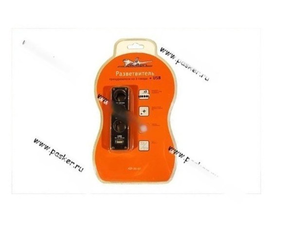 Разветвитель прикуривателя на 3 гнезда + 1 USB AIRLINE ASP-3U-07