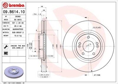 Диск тормозной HYUNDAI SANTA FE (SM) 05-06/(CM) 06- передний вент.D 321мм.