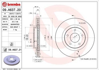 Диск тормозной MITSUBISHI ASX 10-/DODGE CALIBER передний вент. D 294мм.