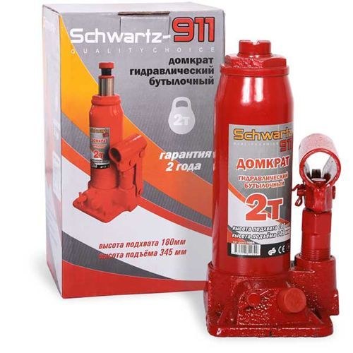 Домкрат автомобильный 2т гидравлический SCHWARTZ-911в картонной коробке (180-345 мм)