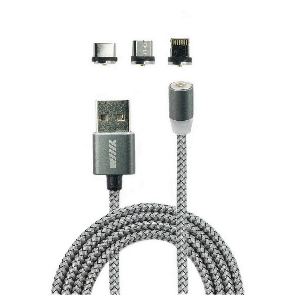 Кабель USB-Lightning магнитный серый 1м WIIIX