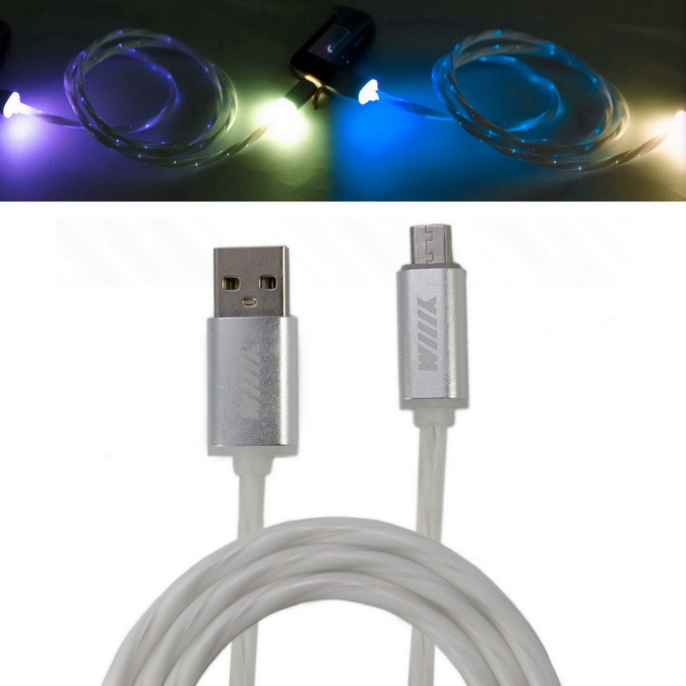 Кабель USB-микро светящийся белый 1м WIIIX