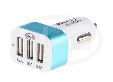 ALCA (510 540) Разветвитель (зарядное устройство) прикуривателя 3 USB 2.1 А. бело-голубой