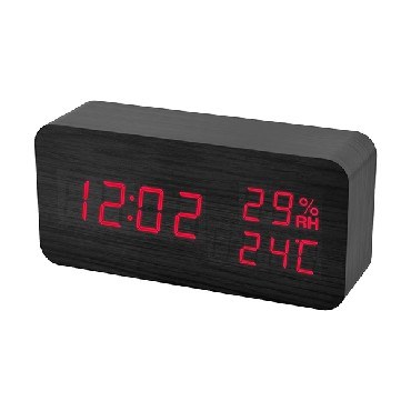 Часы будильник PERFEO WOOD LED часы-будильник/время/температура/влажность черный корпус/красная подсветка
