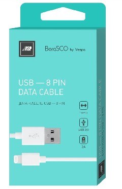 BORASCO Дата-кабель USB - 8 Pin 2А 1М белый (20543)