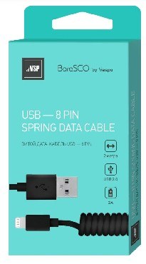 Дата-кабель BORASCO USB - 8 pin, 2А, 2м, витой черный (20547)
