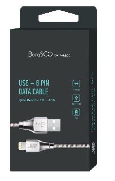 BORASCO Дата-кабель USB - 8 Pin 3А 1М в металлической оплетке (35101)