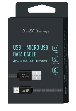 BORASCO Дата-кабель USB - microUSB 3А 1М в нейлоновой оплетке черный (34455)
