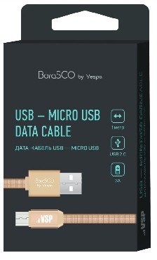 BORASCO Дата-кабель USB - microUSB 3А 1М в нейлоновой оплетке золотой (34452)
