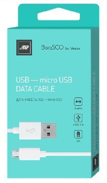 BORASCO Дата-кабель USB - microUSB 2А 1М белый (34849)