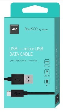 BORASCO Дата-кабель USB - microUSB 2А 2М черный (21973)