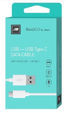 BORASCO Дата-кабель USB - TYPE-C 2А 1М белый (34850)