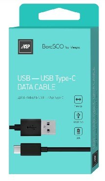 BORASCO Дата-кабель USB - TYPE-C 2А 1М черный (20545)