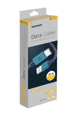 Дата-кабель EXPLOYD EX-К-527 USB - TYPE-C круглый синий 1М серия Jeans Дата-кабель