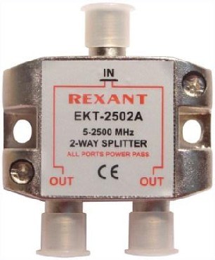 REXANT (05-6201) Делитель сигнала на 2 ТВ с проходом питания (10)