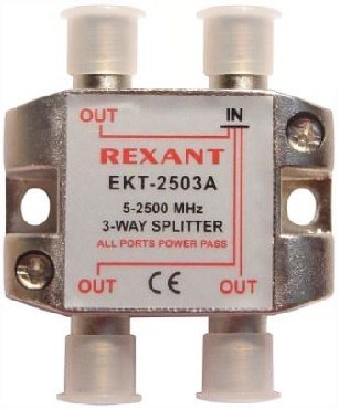 REXANT (05-6202) Делитель сигнала на 3 ТВ с проходом питания (10)