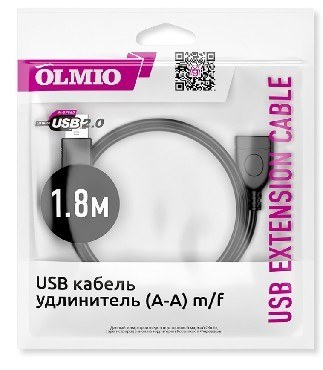 OLMIO Кабель-удлинитель USB 1.8М (А-А) M/F черный (38651)