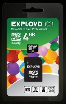 EXPLOYD MicroSDHC 4GB Class4 + адаптер SD