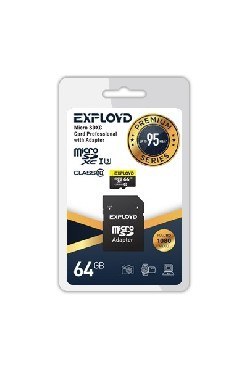 EXPLOYD MicroSDXC 64GB Class10 + адаптер SD (95MB/s) [EX064GCSDXC10UHS-1-ElU3]