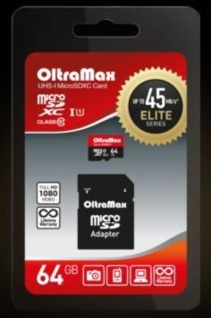 OLTRAMAX MicroSDXC 64GB Class 10 UHS-1 Elite + адаптер SD 45 MB/s