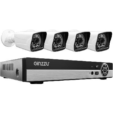 Комплект видеонаблюдения GINZZU HK-445D (AHD, IP 4 канальный, 4 уличные 1Mp)
