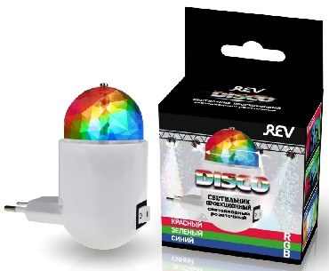 REV 32454 6 Лампа сд проекционная ночник розеточный DISCO RGB 3W