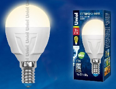 UNIEL UL-00002419 LED-G45 7W/WW/E14 шар Теплый белый свет
