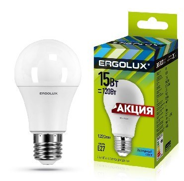 ERGOLUX (13638) LED-A60-15W-E27-4K (Эл.лампа светодиодная ЛОН 15Вт Е27 4500К 220-240В, ПРОМО)