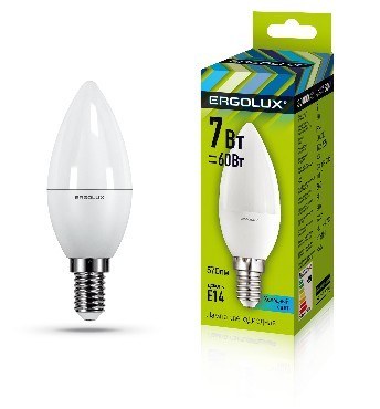 ERGOLUX LED-C35-7W-E14-3K (Эл.лампа светодиодная Свеча 7Вт E14 3000K 172-265В)