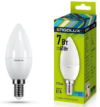 ERGOLUX (12135) LED-C35-7W-E14-4K (Эл.лампа светодиодная Свеча 7Вт E14 4500K 172-265В)