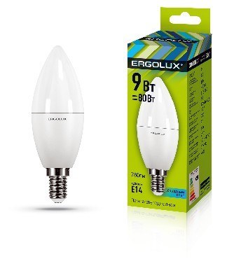 ERGOLUX LED-C35-9W-E14-4K (Эл.лампа светодиодная Свеча 9Вт E14 4500K 172-265В)