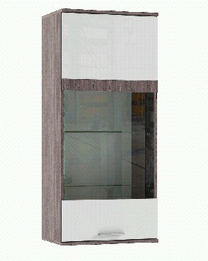 Шкаф МЕБЕЛЬ-КОМПЛЕКС Торонто Шкаф навесной со стеклом/Элемент гостиной Анкор темный/ Белый глянец