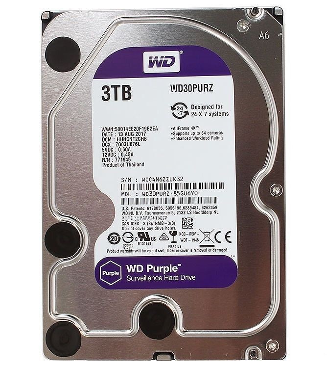 Жесткий диск WD Purple WD30PURZ, 3ТБ, HDD, SATA III, 3.5
