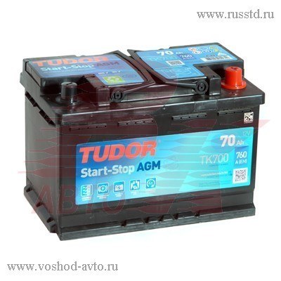 Аккумулятор TUDOR AGM 70 А/ч обратная R+ 278x175x190 EN760 А