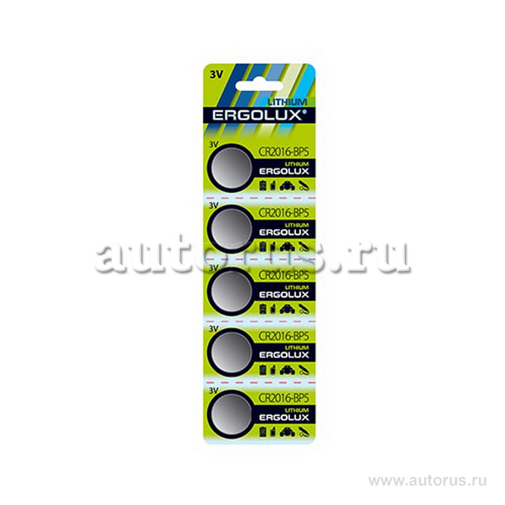 Батарейка lithium ERGOLUX CR2016 BP5 3V цена за 1шт. ERGOLUX 12049