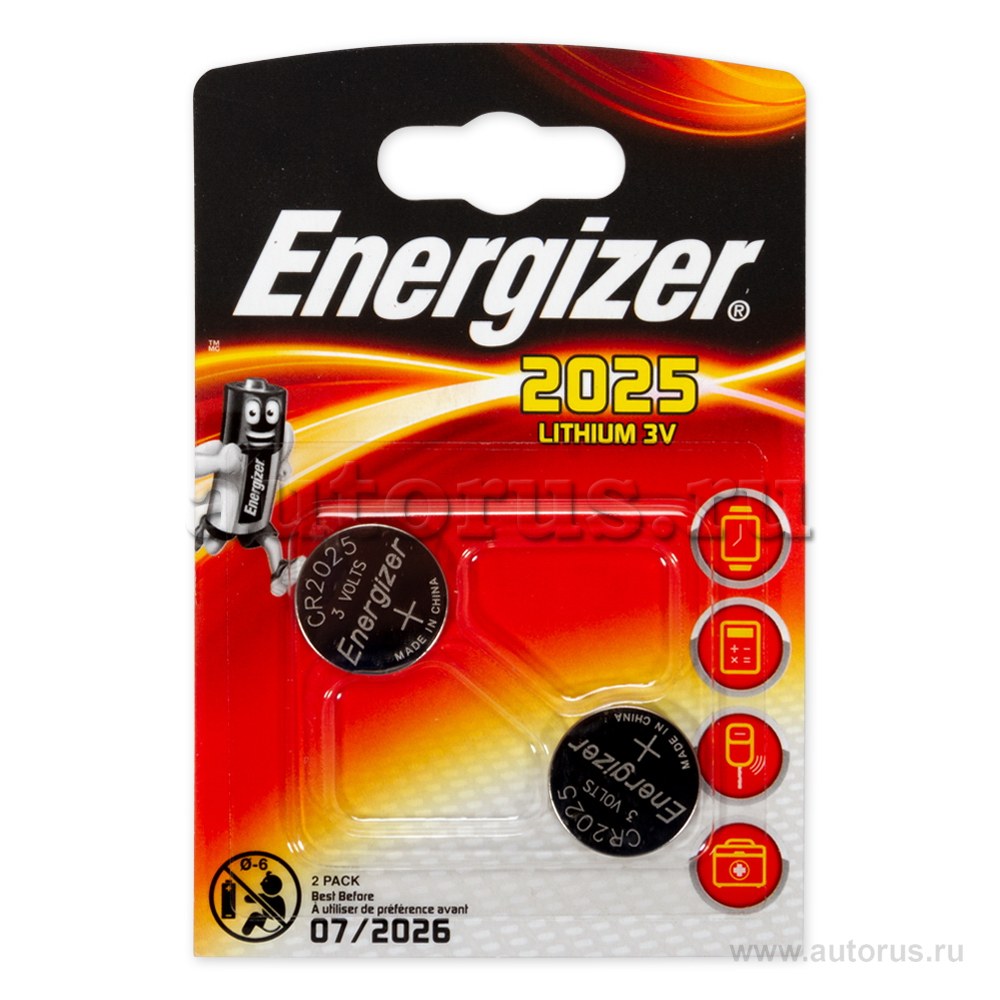 Батарейка литиевая Energizer Lithium CR2025 3V упаковка 2 шт. E301021503