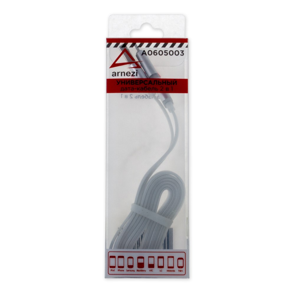 Дата-кабель зарядный 2 в 1 от USB Micro USB/iPhone-5/6 WHITE 1 м ARNEZI A0605003