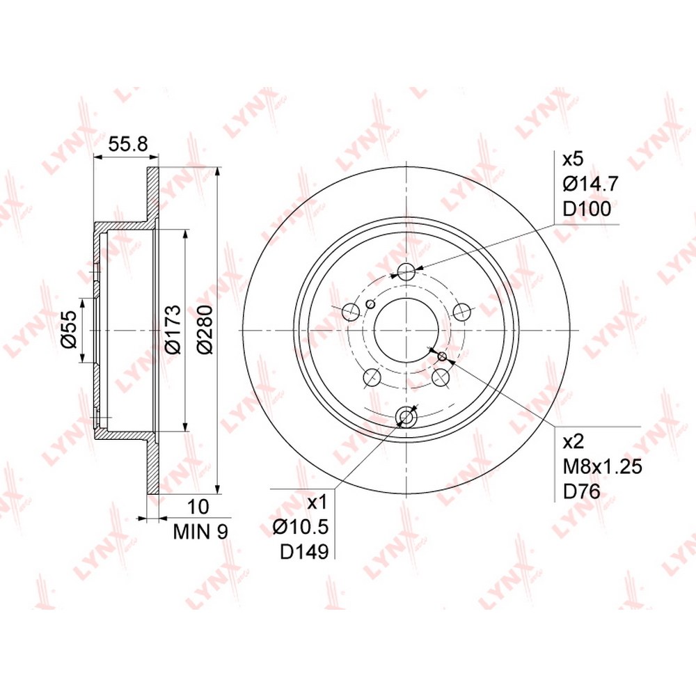Диск тормозной TOYOTA AVENSIS(T25) 1.6-2.4 03-08 LYNXAUTO BN-1142