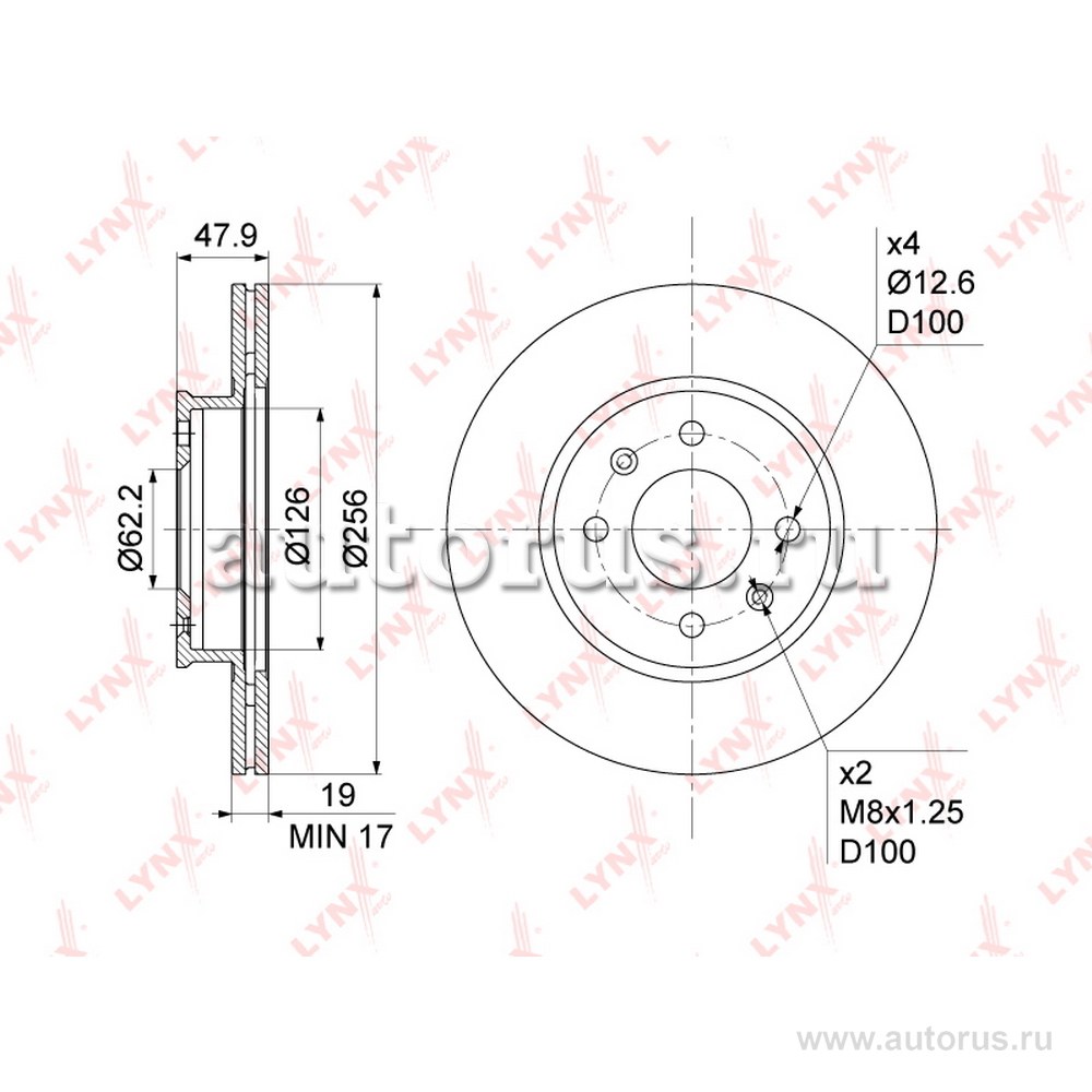 Диск тормозной передний HUYNDAI GETZ 1.1-1.6 02-10 LYNXAUTO BN-1054