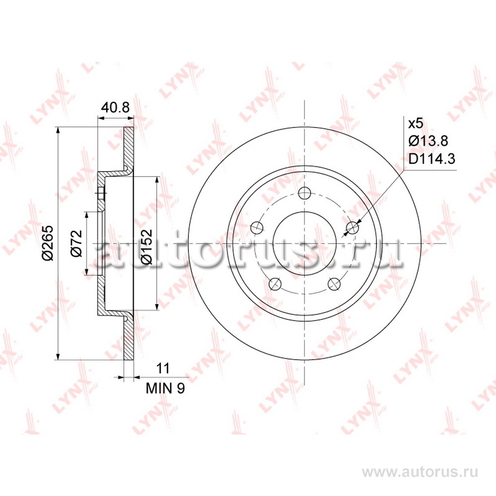 Диск тормозной MAZDA 3(BK/L) 1.4-2.2D 03> LYNXAUTO BN-1065